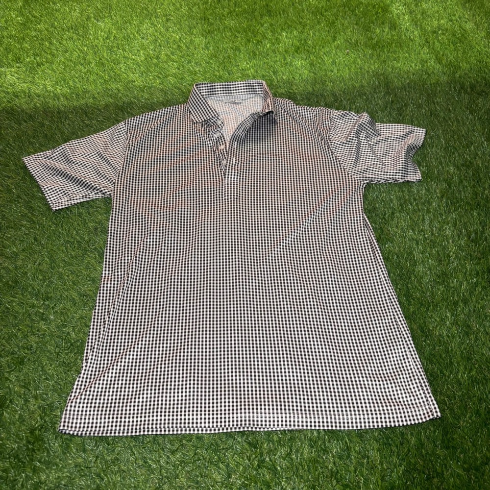 Collars & Co Mens Dress Collar Polo Shirt Black White Gingham Large L 100% Poly
